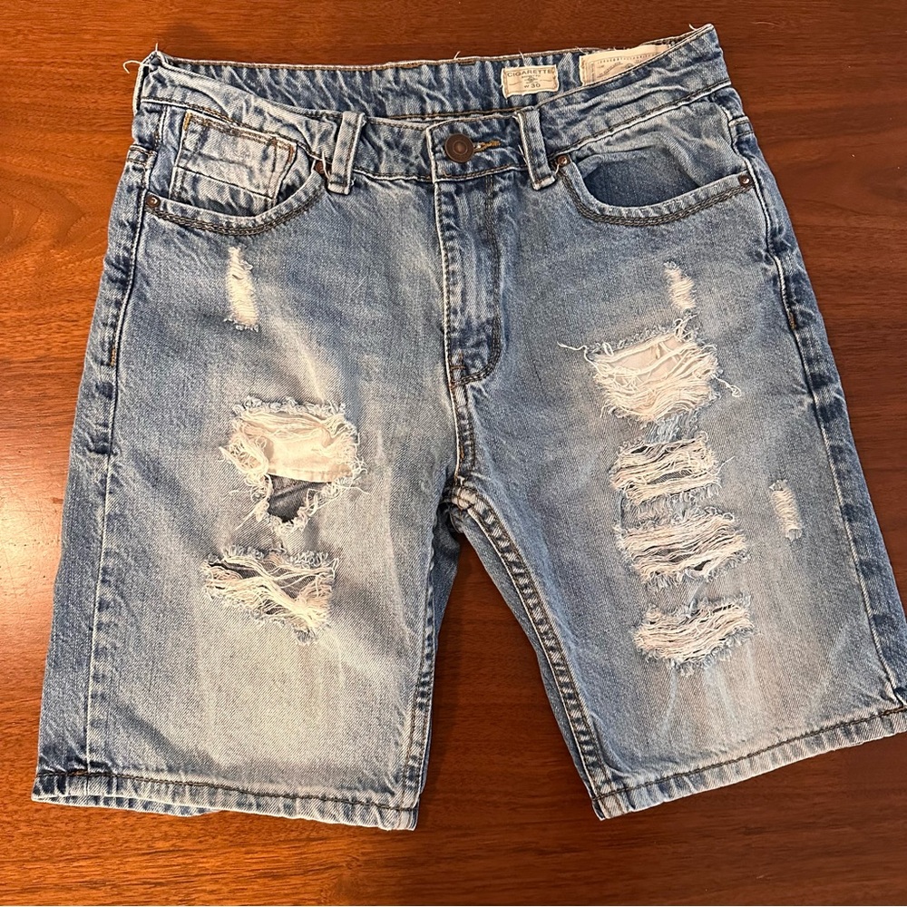All Saints Japanese distressed denim shorts